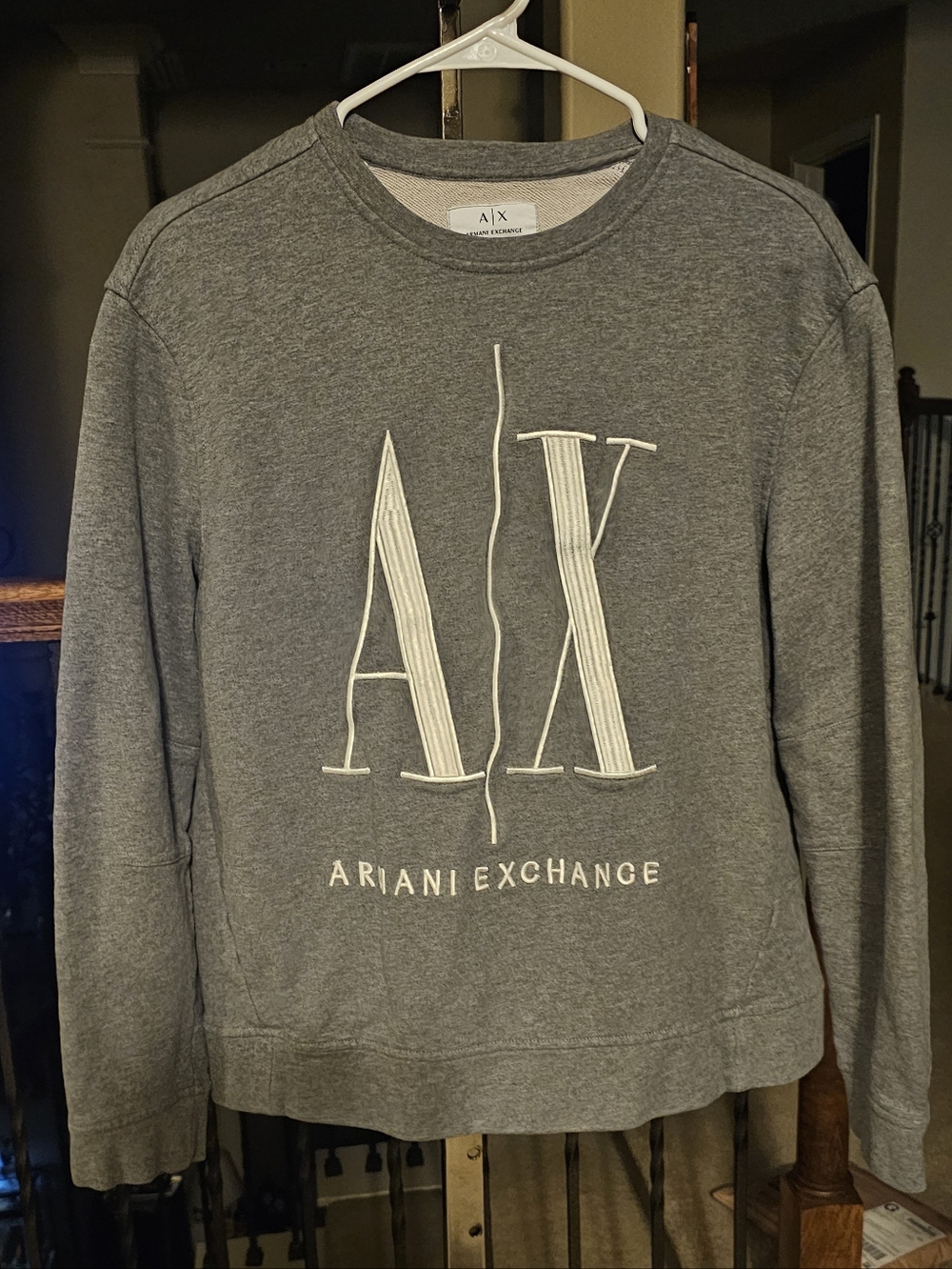 Armani Exchange Gray Crewneck Sweatshirt with White A|X Logo Unisex